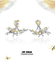 1ST XULIE "DREAM HORSE" Mythical Dream Horse Unicorn Stud Earrings in 18K Gold & Platinum Plating - Back View