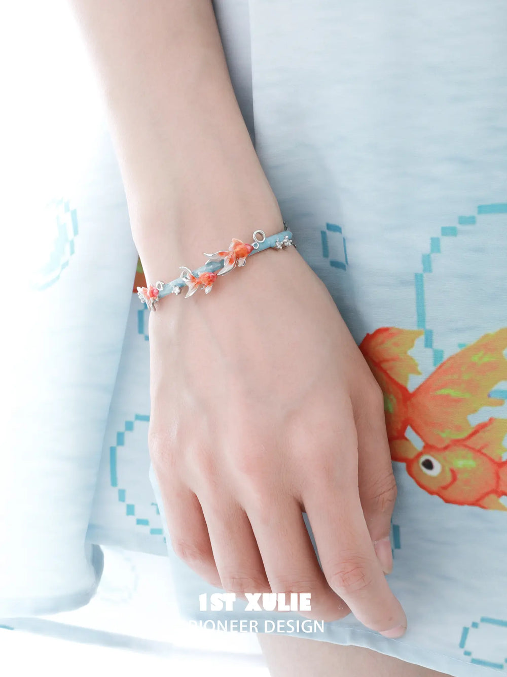 1ST XULIE Jewelry "THE SEA" Dreamy Enamel Goldfish Bangle in Brass - Alternate Angle