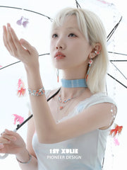 1ST XULIE Jewelry "THE SEA" Dreamy Goldfish Layered Pendant Necklace in Brass and Resin - Angle 1