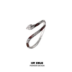 1ST XULIE "Snake Bite" Edgy Python Wrap Ring in 925 Sterling Silver - Angled View