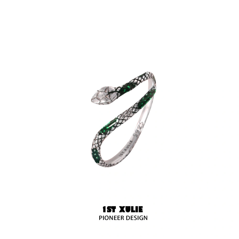 1ST XULIE "Snake Bite" Edgy Python Wrap Ring in 925 Sterling Silver - Detail Shot