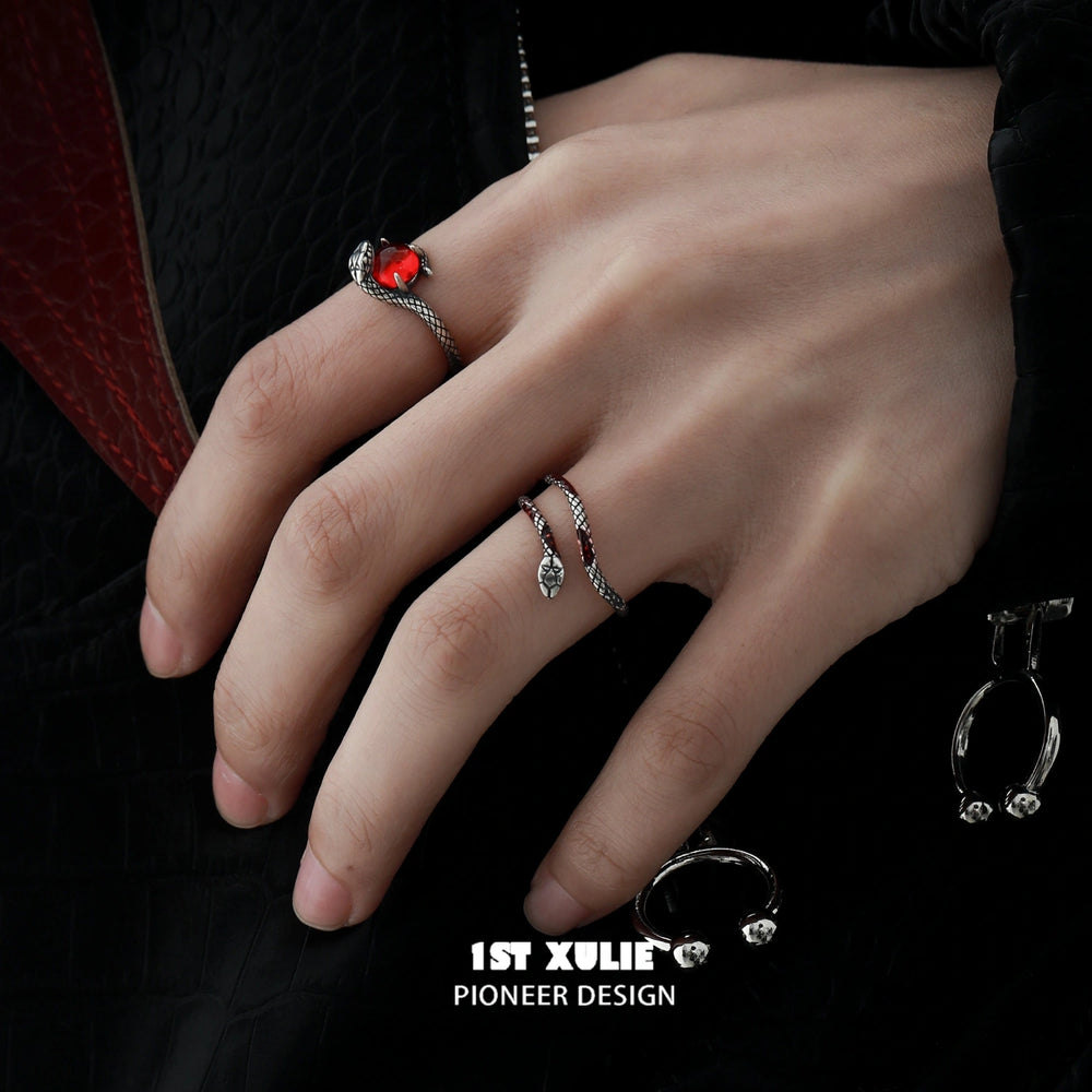 1ST XULIE "Snake Bite" Edgy Python Wrap Ring in 925 Sterling Silver - Lifestyle Shot