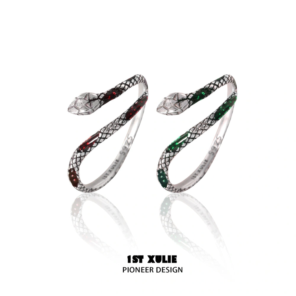 1ST XULIE "Snake Bite" Edgy Python Wrap Ring in 925 Sterling Silver - Product View
