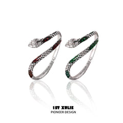 1ST XULIE "Snake Bite" Edgy Python Wrap Ring in 925 Sterling Silver - Product View