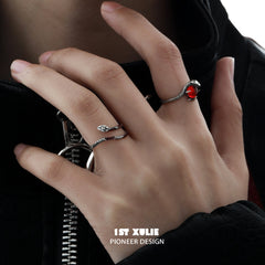 1ST XULIE "Snake Bite" Edgy Python Wrap Ring in 925 Sterling Silver - On Model