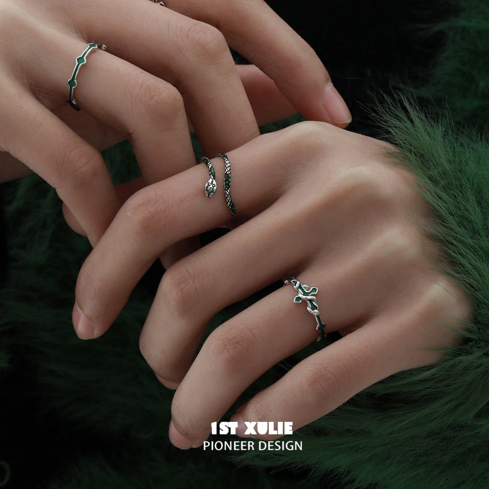 1ST XULIE "Snake Bite" Edgy Python Wrap Ring in 925 Sterling Silver - Side View on Model