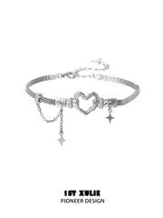 1ST XULIE "Star Trails" Edgy Skeleton Heart Charm Bracelet in 925 Sterling Silver - Detail Shot