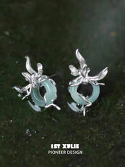 1ST XULIE "Irises" Elegant Jade Dangle Drop Earrings in 925 Sterling Silver - Product View