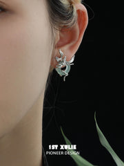 1ST XULIE "Irises" Elegant Jade Dangle Drop Earrings in 925 Sterling Silver - On Model