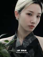1ST XULIE "Irises" Elegant Jade Dangle Drop Earrings in 925 Sterling Silver - On Model Close-up
