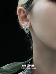 1ST XULIE "Irises" Elegant Jade Dangle Drop Earrings in 925 Sterling Silver - Full Product View