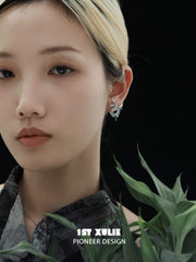 1ST XULIE "Irises" Elegant Jade Dangle Drop Earrings in 925 Sterling Silver - Side View