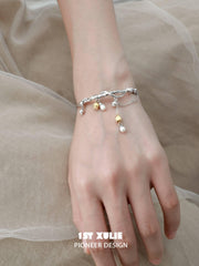 1ST XULIE "Tears of Mermaid" Elegant Tulip Pearl Cuff Bangle in Platinum Plated - Detail Shot