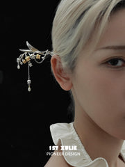 1ST XULIE "Lucky Cat" Elegant Tulip Pearl Hair Pin in Platinum Plated - Angle View