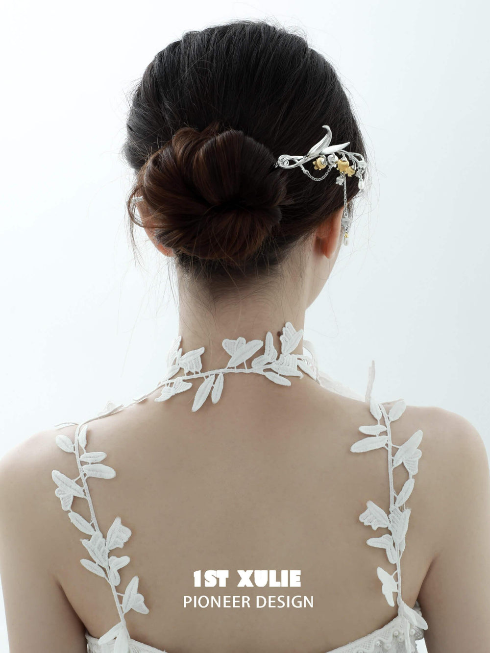 1ST XULIE "Lucky Cat" Elegant Tulip Pearl Hair Pin in Platinum Plated - Lifestyle Shot