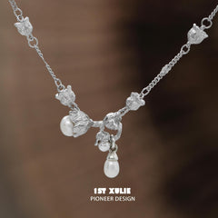 1ST XULIE "Tears of Mermaid" Elegant Tulip Pearl Pendant Necklace in 925 Sterling Silver - Detail Shot