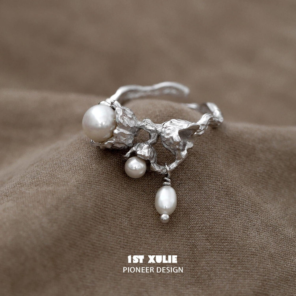 1ST XULIE "Tears of Mermaid" Elegant Tulip Pearl Ring in 925 Sterling Silver - Product View