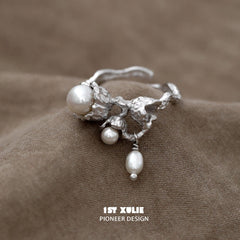 1ST XULIE "Tears of Mermaid" Elegant Tulip Pearl Ring in 925 Sterling Silver - Product View