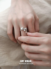 1ST XULIE "Tears of Mermaid" Elegant Tulip Pearl Ring in 925 Sterling Silver - On Model