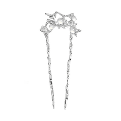 1ST XULIE "Day Dream" Elegant White Agate U-Shaped Hairpin in Platinum Plated - Detail Shot