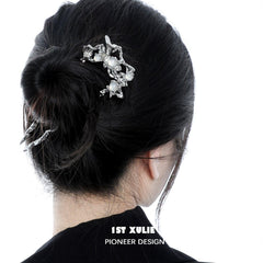1ST XULIE "Day Dream" Elegant White Agate U-Shaped Hairpin in Platinum Plated - Product View