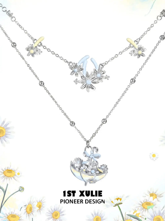 1ST XULIE Jewelry "DAISY" Enamel Daisy Double Layer Pendant Necklace in Platinum Plated - Size Comparison