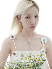 1ST XULIE Jewelry "DAISY" Enamel Daisy Vase Pendant Necklace in Brass - On Model