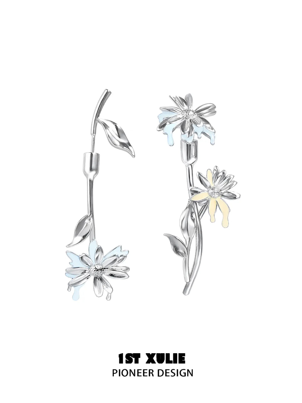 1ST XULIE Jewelry "DAISY" Enamel Floral Drop Earrings - Secondary Angle View