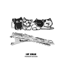 1ST XULIE "Graffiti Kitten" Enamel Kitten Hair Barrettes in Platinum Plated Brass - Product View