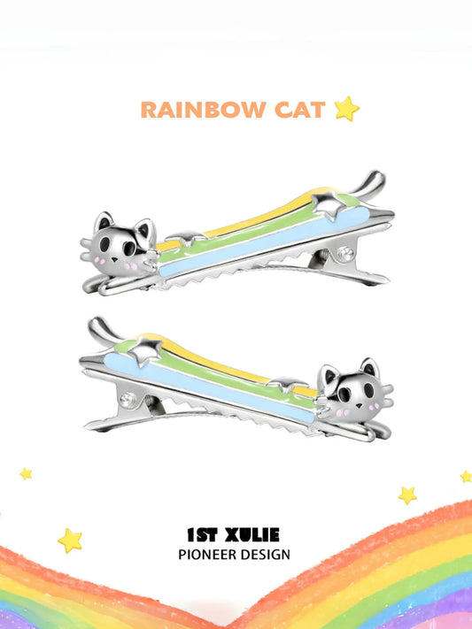 1ST XULIE Jewelry "RAINBOW CAT" Enamel Kitten Hair Clip - Back View