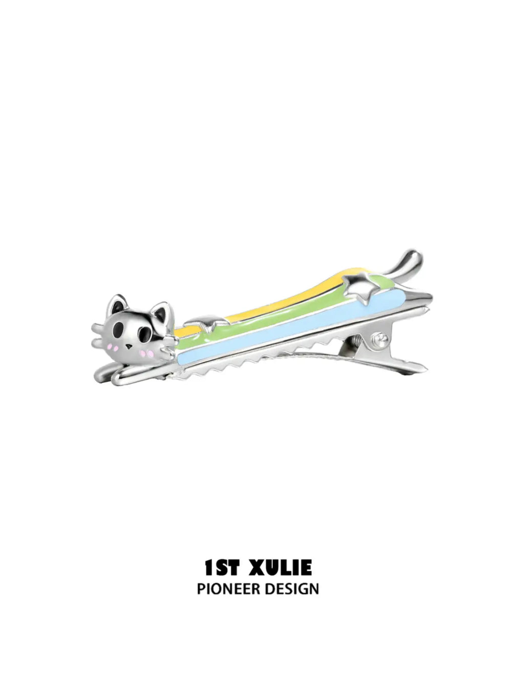 1ST XULIE Jewelry "RAINBOW CAT" Enamel Kitten Hair Clip - Packaging View