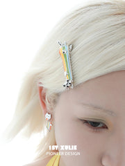 1ST XULIE Jewelry "RAINBOW CAT" Enamel Kitten Hair Clip - Side View