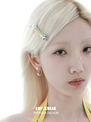 1ST XULIE Jewelry "RAINBOW CAT" Enamel Kitten Hair Clip - Texture Detail
