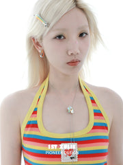 1ST XULIE Jewelry "RAINBOW CAT" Enamel Rainbow Kitten Statement Pendant Necklace in Brass - Lifestyle Shot