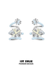"DAISY" Enamel Zirconia Daisy Ear Cuffs, Dainty Floral Earrings - Image 13