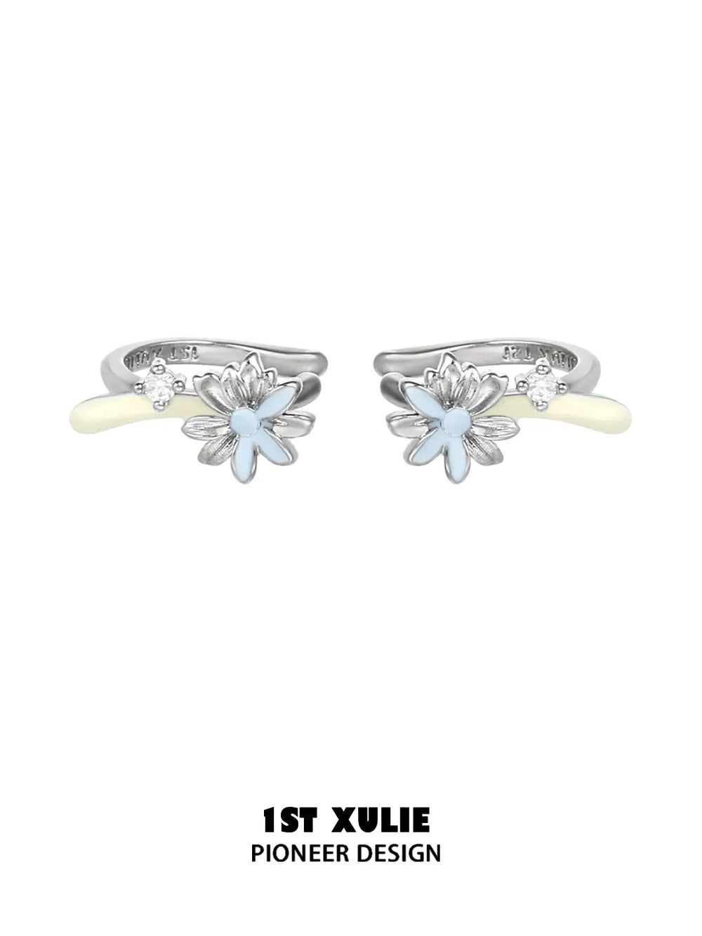 "DAISY" Enamel Zirconia Daisy Ear Cuffs, Dainty Floral Earrings - Image 14