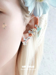 1ST XULIE Jewelry "DAISY" Enamel Zirconia Daisy Ear Cuffs in Brass - Side View