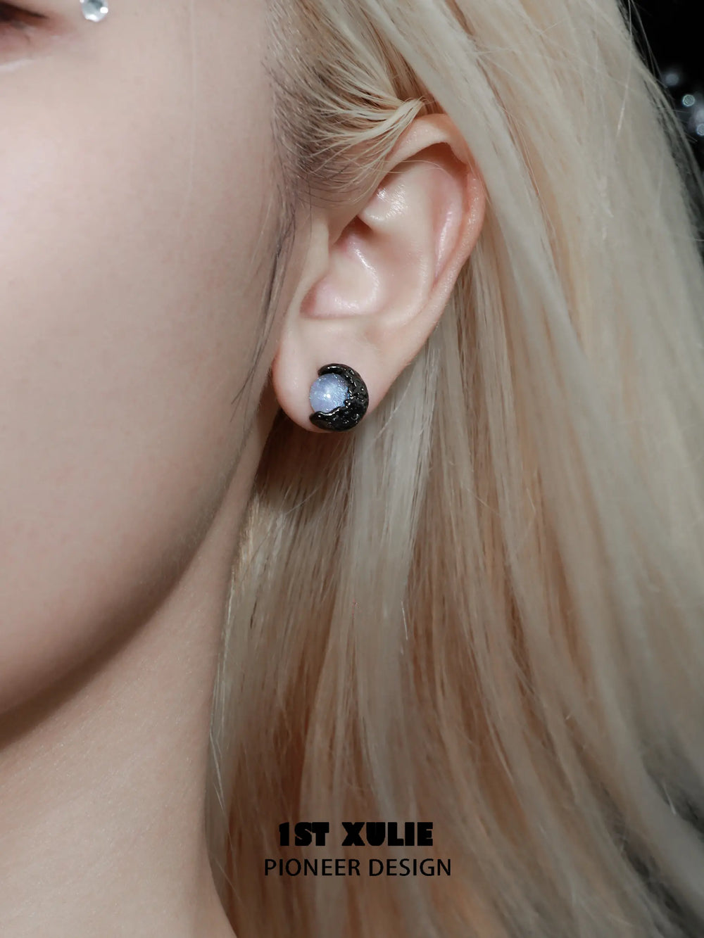 1ST XULIE Jewelry "Eroded Moon" Eroded Moon Stud Earrings in 18K Gold Plated - Angle View