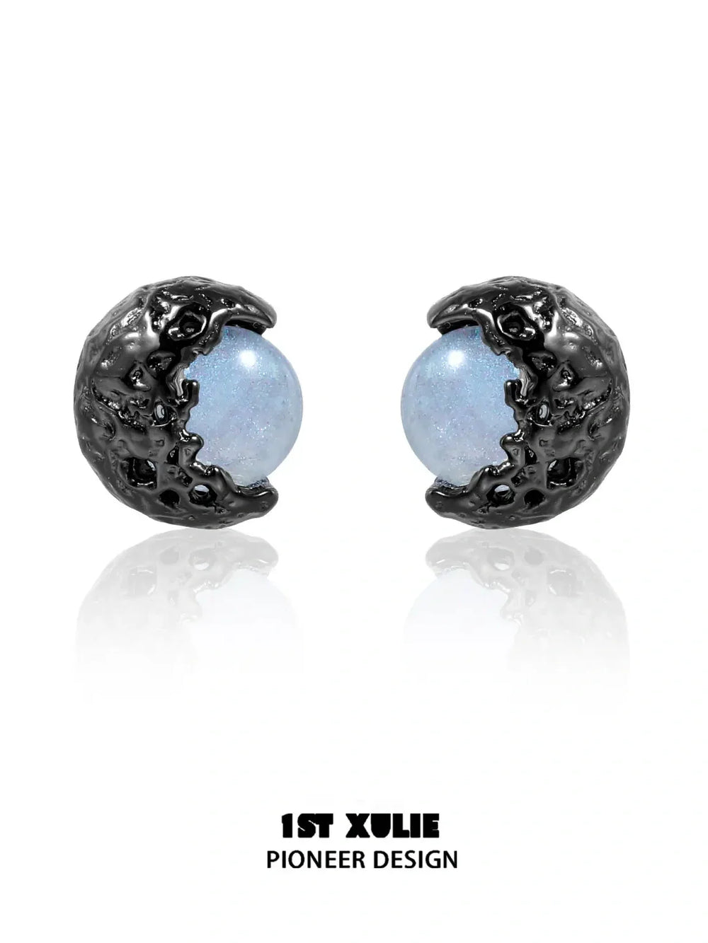 1ST XULIE Jewelry "Eroded Moon" Eroded Moon Stud Earrings in 18K Gold Plated - Lifestyle Shot