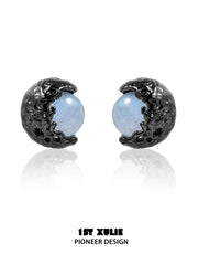 1ST XULIE Jewelry "Eroded Moon" Eroded Moon Stud Earrings in 18K Gold Plated - Lifestyle Shot