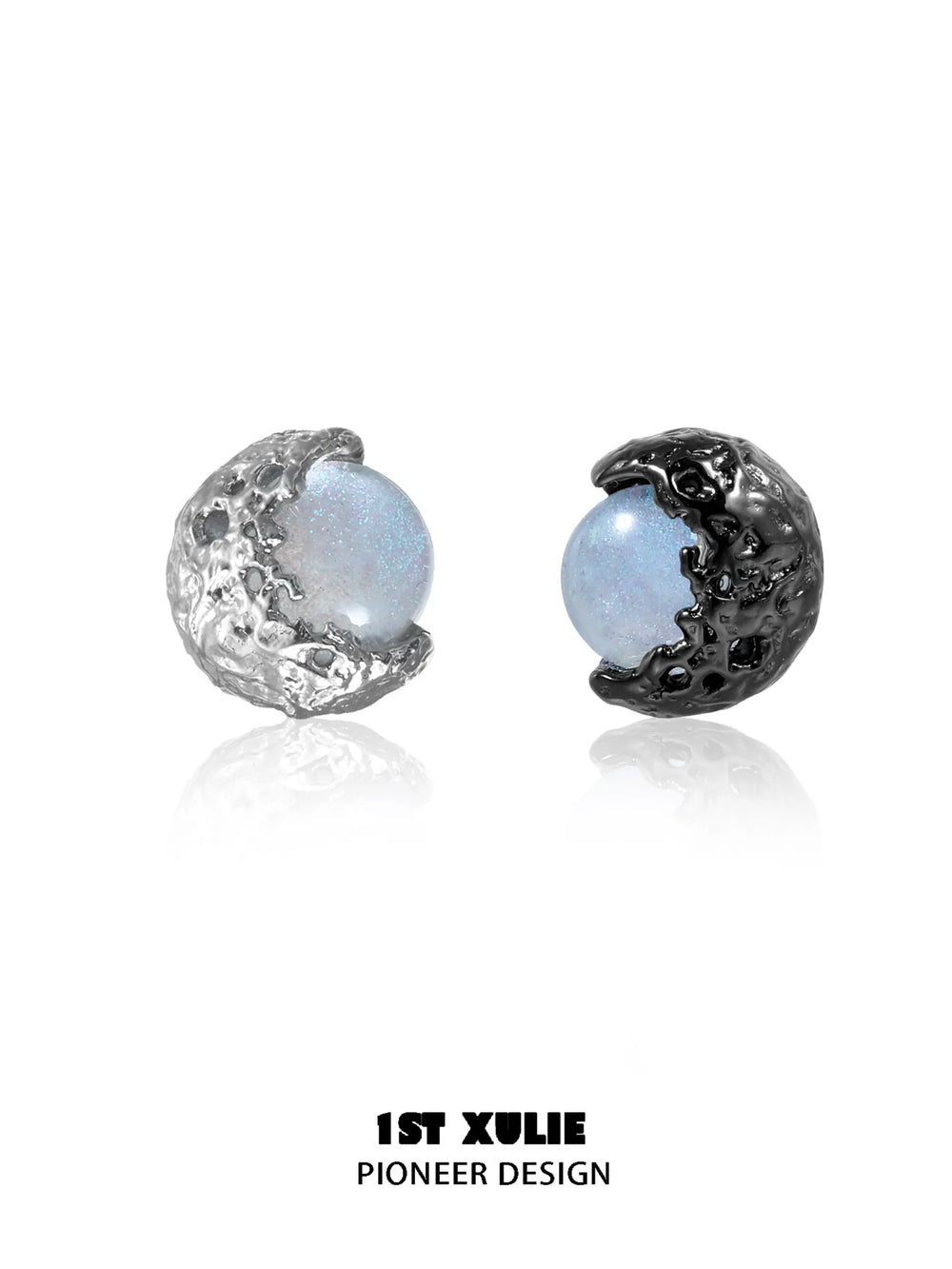 1ST XULIE Jewelry "Eroded Moon" Eroded Moon Stud Earrings in 18K Gold Plated - Packaging View