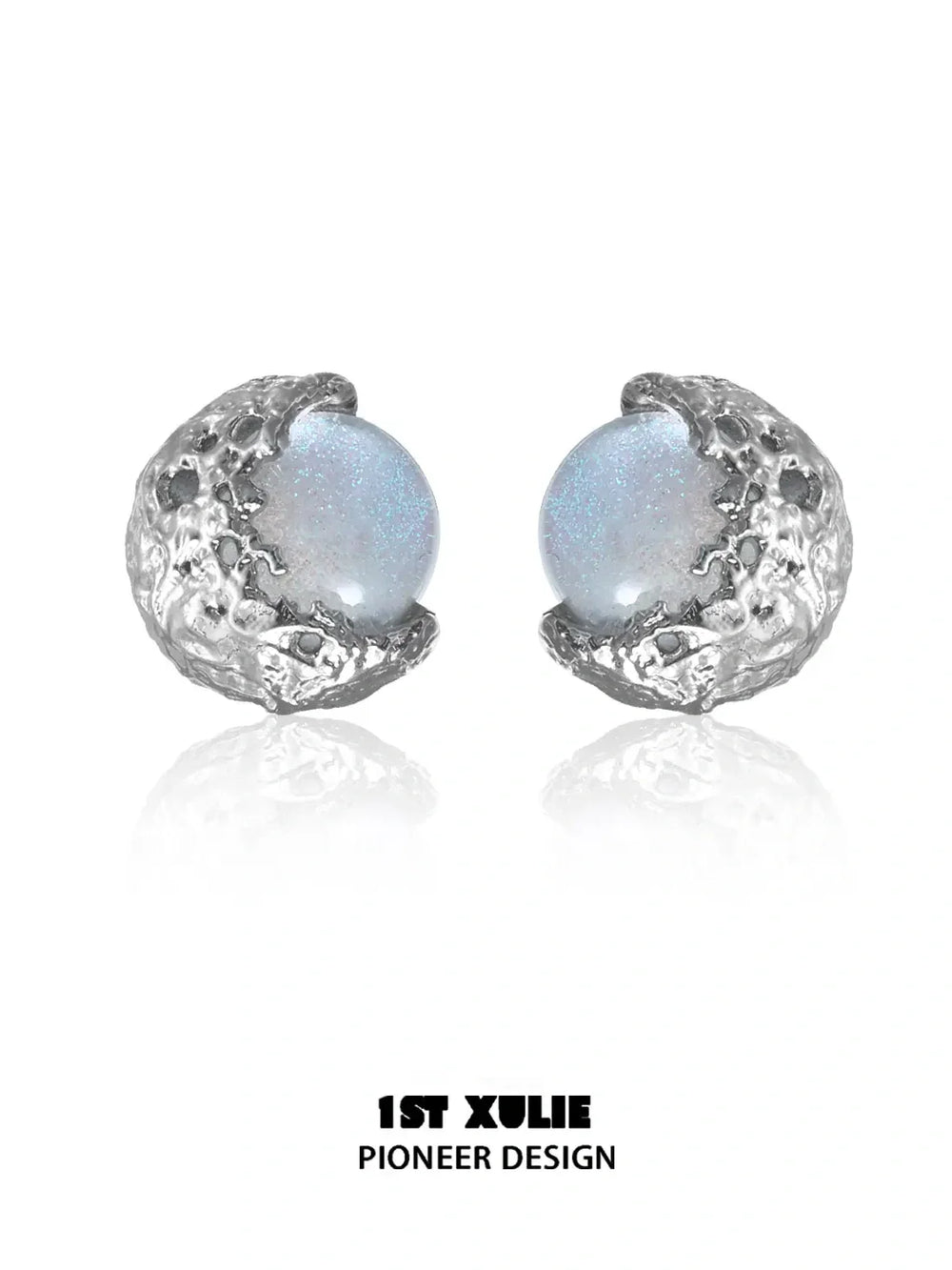 1ST XULIE Jewelry "Eroded Moon" Eroded Moon Stud Earrings in 18K Gold Plated - Texture Detail