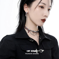 1ST XULIE "Wind Erosion" Y2K Statement Long Chain Necklace in Platinum Plated Brass - Product View