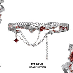 1ST XULIE "Wind Erosion" Y2K Statement Long Chain Necklace in Platinum Plated Brass - Texture Detail Shot