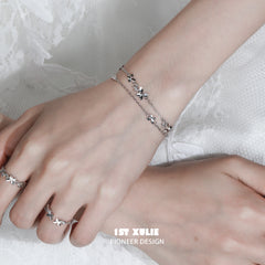 1ST XULIE "Whiterfly" Ethereal Butterfly Double Layer Bracelet in 925 Sterling Silver - Side View