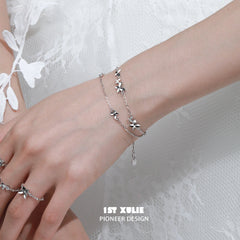 1ST XULIE "Whiterfly" Ethereal Butterfly Double Layer Bracelet in 925 Sterling Silver - Detail Shot