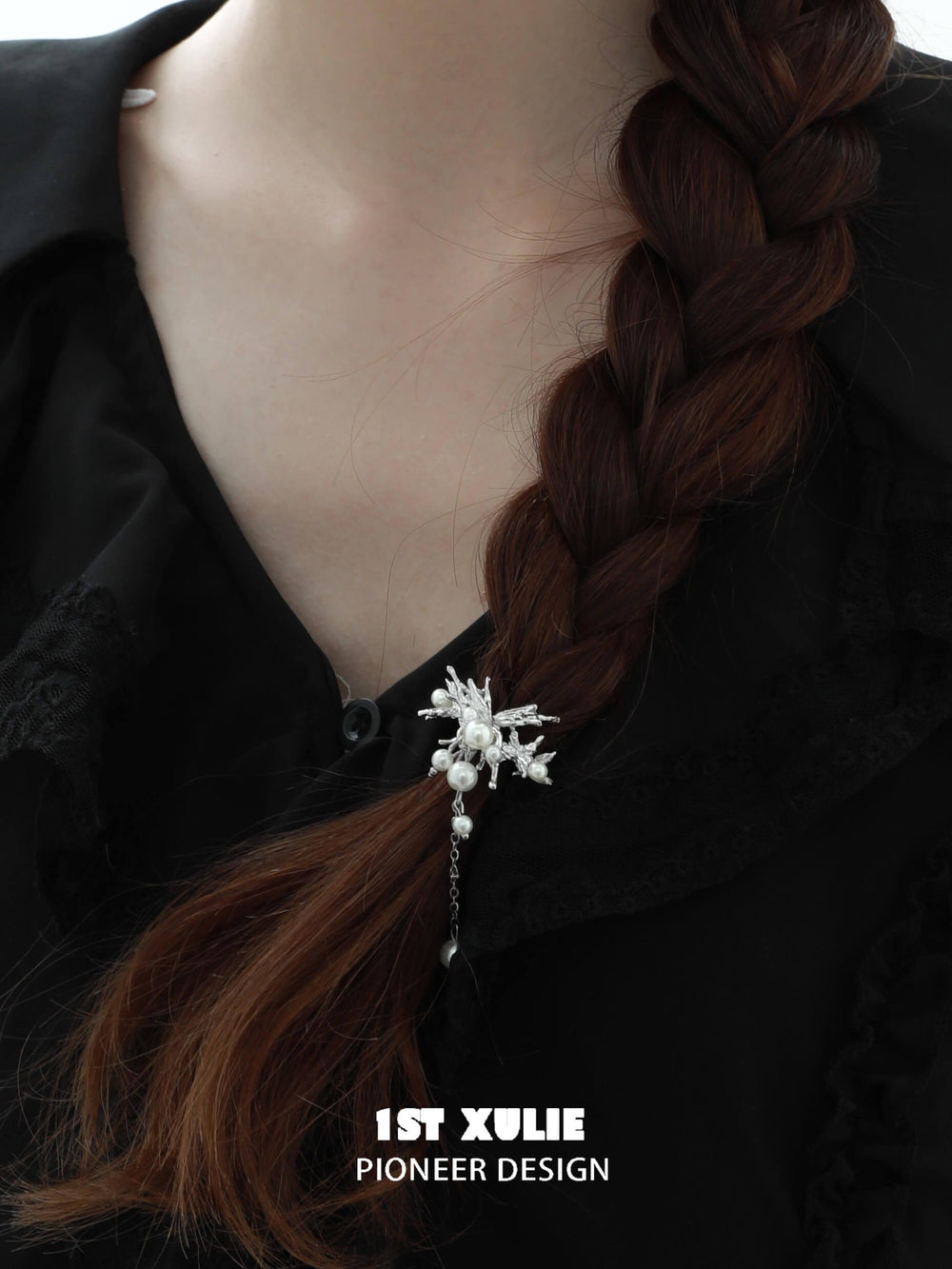 1ST XULIE "Whiterfly" Ethereal Butterfly Pearl Hair Clips in Platinum Plated - Angled View