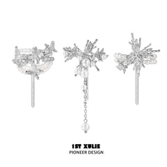 1ST XULIE "Whiterfly" Ethereal Butterfly Pearl Hair Clips in Platinum Plated - Detail Shot