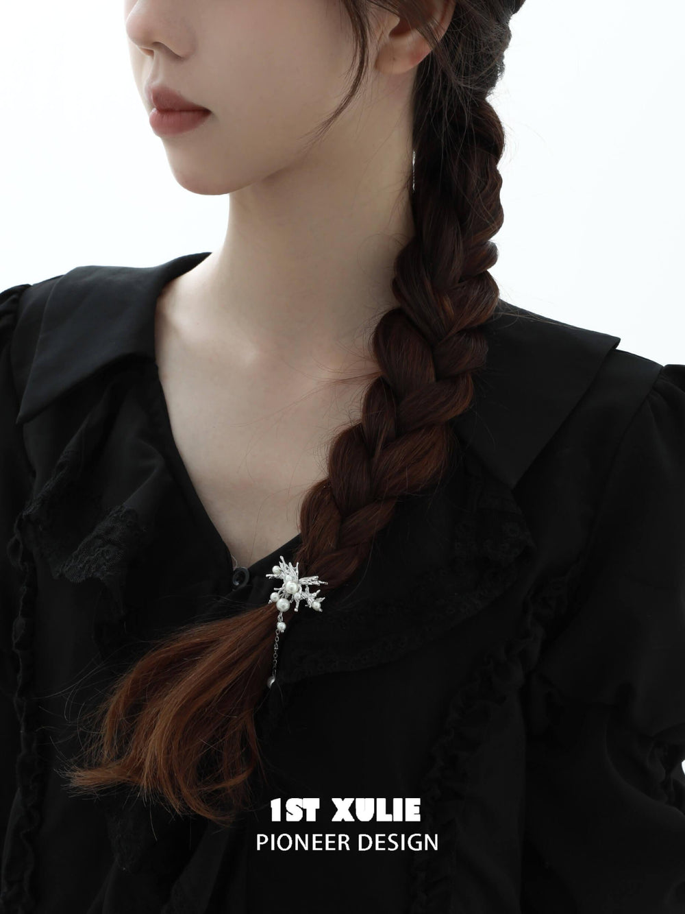 1ST XULIE "Whiterfly" Ethereal Butterfly Pearl Hair Clips in Platinum Plated - Side View