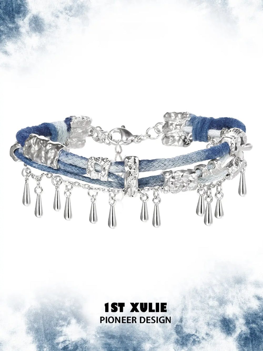 1ST XULIE Jewelry "MIAO" Ethnic Braided Tassel Bracelet in Platinum Plated - Side View
